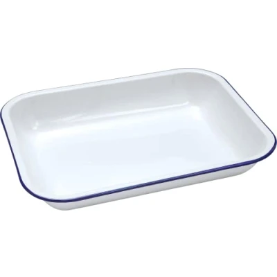 Image of FALCON Enamel Bake Pan Blue &amp; White Large 37 X 29.5 6cm Roasting Baking Tray (61037)