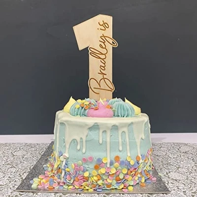 Image of Luck and Personalised Wooden 1st Birthday Cake Topper, Number 1 Topper with Name, Childrens Party Food Decoration
