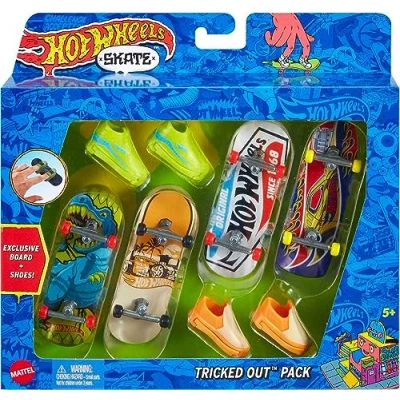 Image of Hot Wheels Skate Tony Hawk Fingerboard &amp; Removable Shoes Multipack, 4 Fully Assembled Boards, 2 Pairs of Shoes, 1 Exclusive Set (Styles May Vary), HNG72