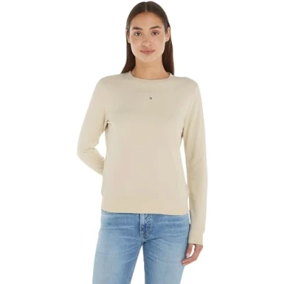 Image of Tommy Jeans Women&#039;s Tjw Reg Linear Crew Ext Dw0dw17323 Pullover Sweatshirt, Beige (Newsprint), M