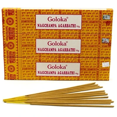 Image of Encens Goloka Nagchampa Agarbathi Indian Fragrance Nag Champa Incense Sticks, 3 boites