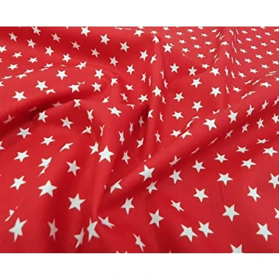 Image of White Stars on Red Cotton Fabric 100% Craft Material by The Metre