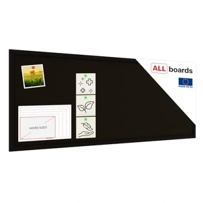 Image of ALLboards Cork noticeboard with Black Surface, 100x40 cm, Wooden Frame Lacquered in