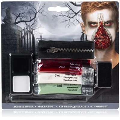 Image of com four® make up set zombie zipper, for a cool zipper tattoo, horror, Halloween, carnival, theme party