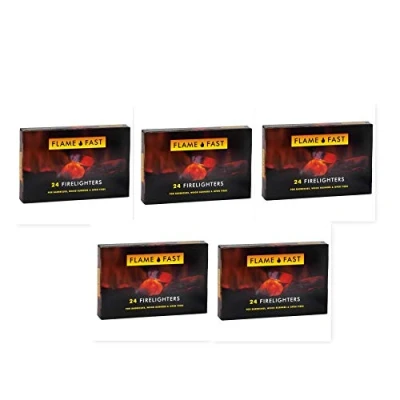 Image of Flamefast Firelighters Starter Blocks, Quick Start, Eco Barbecue, Wood Burner, Open Fire 5 Packs of 24 (120 firelighters)