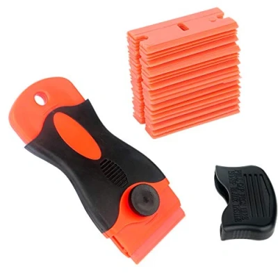 Image of Gebildet Glass Scraper with 25pcs Plastic Safety Blades, Car Sticker Remover, Removing Vinyl Decals Label Glue from Cars, Boats and Other Delicate Surfaces, NO Scratch