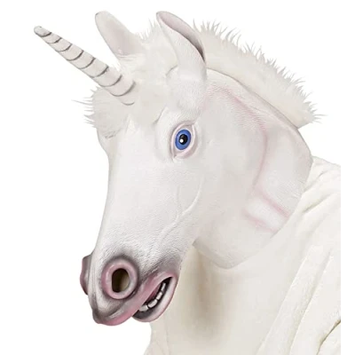 Image of Widmann 11010685 Einhorn Full Head Unicorn mask with Plush Hair, White, Standard Size