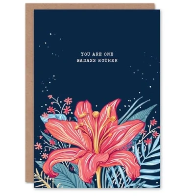 Image of Artery8 Mother&#039;s Day Badass Mother Fun Funny Humour Joke Lily Flower Mum Greeting Card