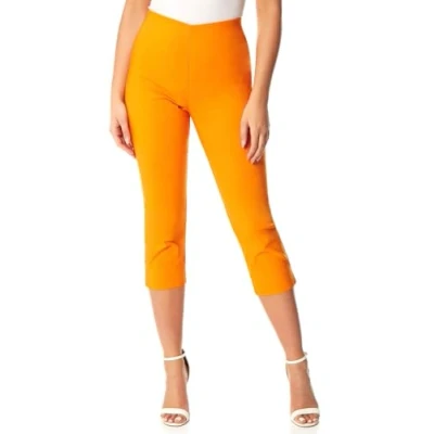 Image of Roman Originals Cropped Trousers for Women UK Ladies Capri Leggings Summer Pants Short Crop Stretch 3/4 Length Three Quarter Pedal Pusher Clothes Elasticated Bengaline Cut Off Dark Orange Size 12