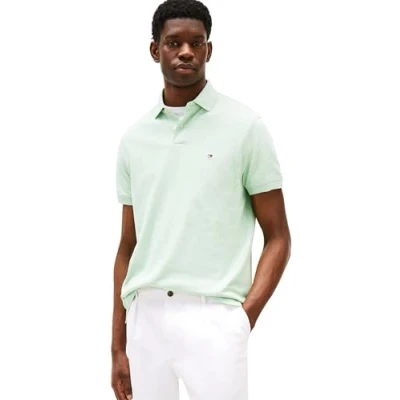 Image of Tommy Hilfiger Men’s Short Sleeve Regular Fit Polo Shirt with Button Placket, Turquoise (Mint Gel Heather), S
