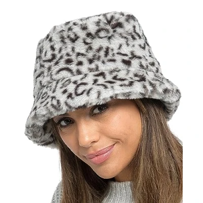 Image of Undercover Ladies Faux Fur Animal Print Bucket Hat GL1058 Grey