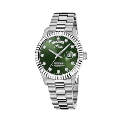 Image of Lotus Men&#039;s Freedom (41.5mm) Green Dial/Stainless Steel Bracelet L18854/6