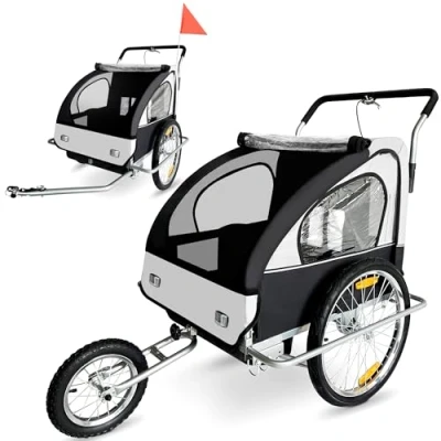 Image of SAMAX Children Bike Trailer 2in1 Kids Jogger in White/Black Silver Frame