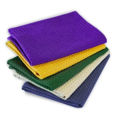 Image of YOGAN Tea Towels/Kitchen Towels Pack of 5 100% Cotton 50x70cm Waffle Weave Super Soft Absorbent Lint Free (Multicoloured)