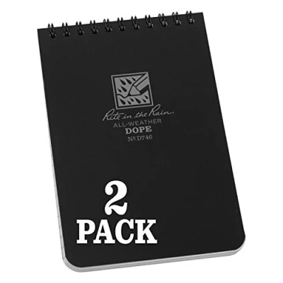 Image of Rite in the Rain Weatherproof Top Spiral DOPE Logbook, 4&quot; x 6&quot;, Black Cover, Pattern Front, Universal Back, 2 Pack (No. D746L2)