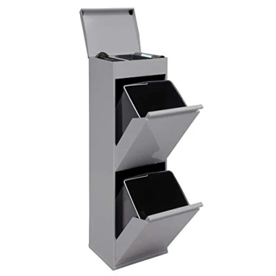 Image of Arregui Top CR222 B Waste Bin with Multipurpose Storage, 2 Buckets, Stainless Steel Cabinet for Differentiated Waste, x 17 l (34 l), Light Grey, 97.5 30.6 24.5 cm