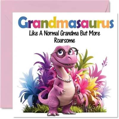 Image of Grandma Birthday Card Roarsome Grandmasaurus Happy for from Grandson Granddaughter, 145mm x Dinosaur Bday Greeting Cards