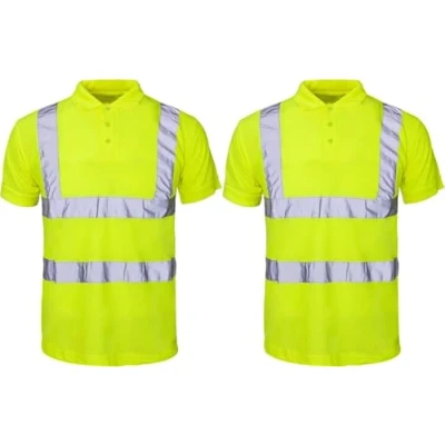 Image of NIYS High Visibility Polo Shirt Yellow Orange Navy Safety Security Work Breathable Lightweight Workwear Top Reflective Tape Small to 3XL (UK, Alpha, L, Regular, Pack of 2 Yellow)