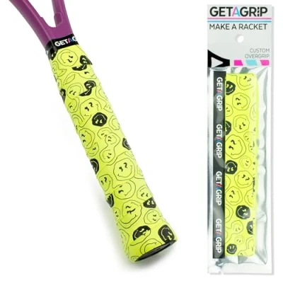 Image of Get A Grip Custom Tennis Racket Tape Anti Slip/Quick Drying Overgrips Precut Badminton with Finishing Squash Tapes (Smiley, 1 Grip)