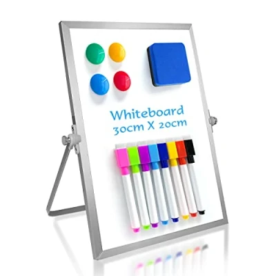 Image of OWill Dry Erase Whiteboard, 30 X 20 cm Small Whiteboard with Stand, Mini Magnetic Desktop &amp; Portable Double Sided Easel for Drawing in School Home