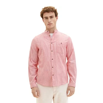 Image of TOM TAILOR Men&#039;s 1036214 Slim fit Shirt with Stand up Collar, 31774 Red Pinstripe, XXL