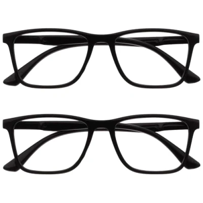 Image of OPULIZE NYX Blue Light Blocking Reading Glasses Anti Glare Computer and Gaming Eyewear 2 Pack UV Eyestrain Protection Rectangular Frame Black Men Women + 2.50