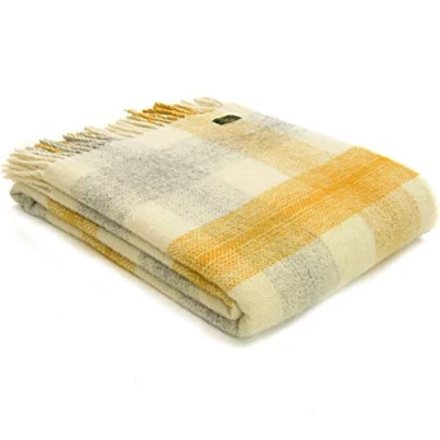 Image of Tweedmill Textiles Meadow Check KNEE RUG Throw Blanket 100% Pure New Wool BRITISH MADE YELLOW