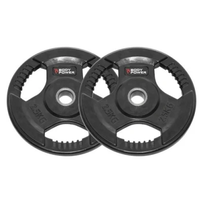 Image of BODYPOWER 2.5Kg Rubber Encased Tri Grip Standard Weight Plates (x2)
