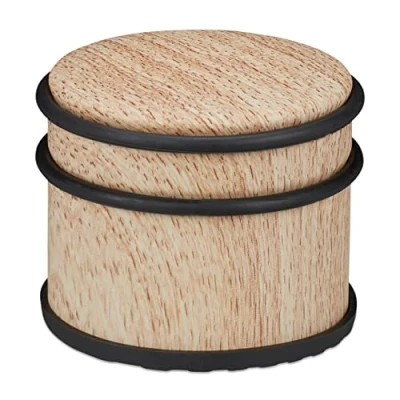Image of Relaxdays Stop, for Heavy Doors, Stainless Steel &amp; Rubber, Wood Effect, Tall Doorstopper, ∅ 9.5 cm, Light Brown, 50%