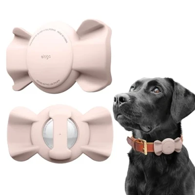 Image of elago Pet Collar Ribbon Case Compatible with Apple AirTag, Cute Designed Holder for Dog Cat Loop Harness, Premium Silicone Protective Cover [Tracking Device Not Included] (Sand Pink)