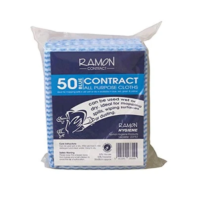 Image of Ramon Hygiene, Pack of 50 All Purpose Cloths, sometimes called J 30 x 38 cm, Blue Cloths