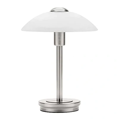 Image of LITECRAFT Touch Sensitive Table Lamp G9 Base with Alabaster Shade (Single, Satin Nickel)