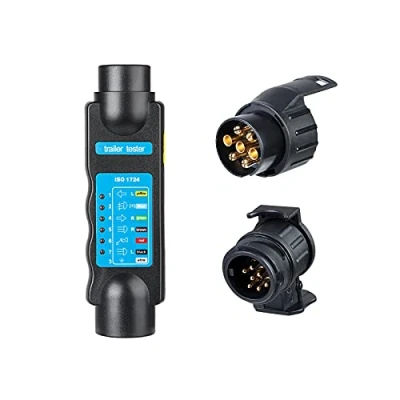 Image of BEIJISTAR 7 Pin Trailer Plug Socket Tester, 12V Light Connector Cable Wiring Circuit Diagnostic Testing Tools for Caravan RV Cars Truck Diagnostic(Tester + Adapter)