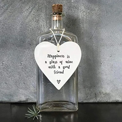 Image of East Of India Happiness Is A Glass Wine With Good Friend Hanging Heart