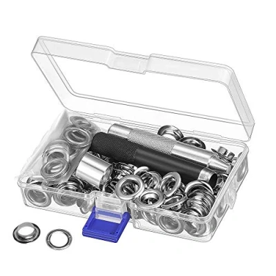 Image of OVISEEN Grommet Tool Kit, 100 Sets Grommets Eyelets Kit Setting for Tarpaulin Fabric Curtains (2/5 Inch Inside Diameter)