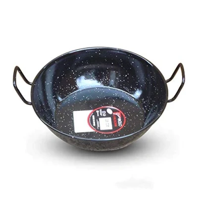 Image of Vaello Campos Enamelled Deep Frying Pan / Flat Bottomed Wok Spanish Sarten Double Handle 28Cm
