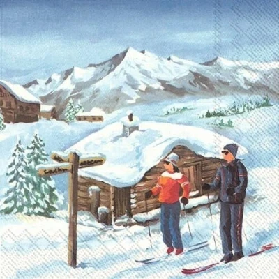 Image of 20 Napkins At the Ski Hut Winter Christmas Table Decoration 33 x cm