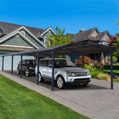 Image of 12&#039; x 35&#039; Palram Canopia Arcadia 10600 Grey Metal Carport (3.59m 10.72m)