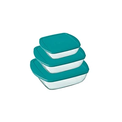 Image of Set of 3 square glass dishes with lid Cook &amp; Store