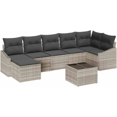 Image of vidaXL 8 Piece Garden Dining Set with Cushions Grey Poly Rattan