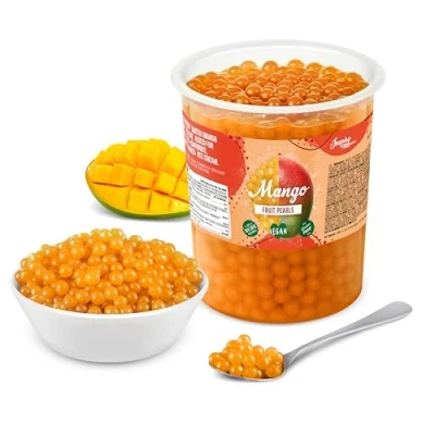 Image of Popping Boba for Bubble Tea Fruit Pearls, Bursting Bubbles 1 kg Mango NO Artificial Colors Lower Sugar, Real Juice 100% Vegan &amp; Glutenfree