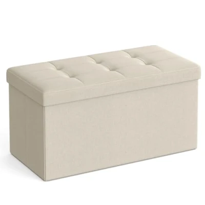 Image of SONGMICS Storage Ottoman, Foldable Small Ottoman Foot Rest, 38 x 76 cm Stool, Cube with Storage, Load up to 300 kg, for Living Room, Bedroom, Entryway, Cream White LSF047W51
