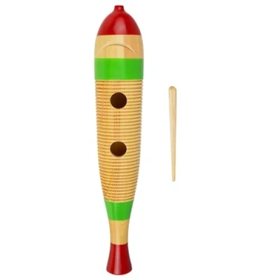 Image of A Star AP4122 Wooden Large Fish Shape Guiro Scraper with Beater, School Percussion Instrument, Brown
