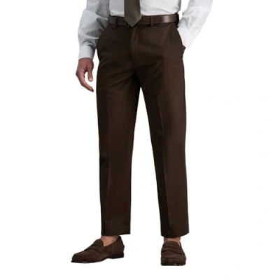 Image of Haggar Men&#039;s Premium No Iron Classic Fit Expandable Waist Flat Front Casual Pants, Chocolate, 40W 32L UK