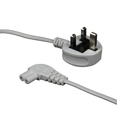 Image of electrosmart White 5m Mains Power Cable/Lead 3 Pin Moulded UK Plug to Right Angled IEC C7 Figure 8