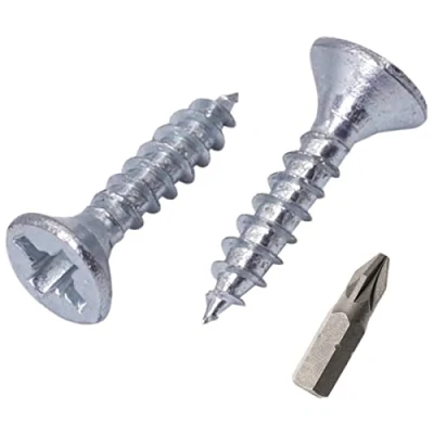 Image of SKIR&#039;CO (Pack of 100 pcs) Zinc Plated Steel 3.5 x 16 mm Silver Wood Screws, Pozidriv Countersunk Head, Chipboard PZ Fully Threaded (100, mm)