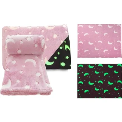 Image of SKYTE® Baby Blanket Fleece Glow in Dark Soft 70 x 90 cm for Crib Pram Boys Girls Cot Bed Swaddle Shawl Wrap Toddler (Pink) FS757