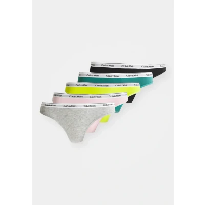 Image of Calvin Klein Underwear Thong ICON LOGO 5 PACK Thong, Women&#039;s, Size: XS, Black/grey heather/pink/teal/lemon