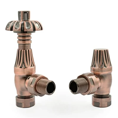 Image of Hot Flow Lincoln Traditional Thermostatic Radiator Valve Angled TRV (Antique Copper)