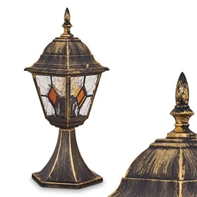 Image of Outdoor lamp Antibes, Bollard Light in Antique Look, cast Aluminium Brown/Gold with Clear Glass panes, Path 40 cm, Retro/Vintage Garden lamp, E27 Socket, IP44, Without Bulbs